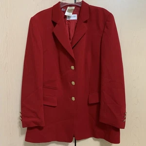 BASLER Women's Two-Button Lined Wool Blend Blazer Jacket Red Size 44 - Picture 1 of 19