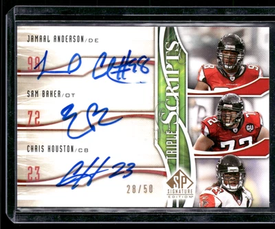 SAM BAKER  JAMAAL ANDERSON  CHRIS HOUSTON 2009 SP Triple Autographs  /50 Falcons - Image 1 of 2