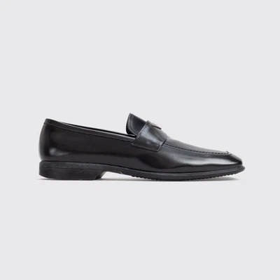 Prada Shoes Spazzola Size UK11 Men Black Leather Triangle Emblem Dress Loafer - Image 1 of 4