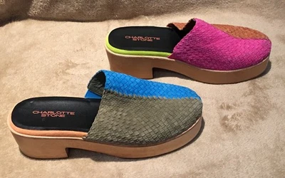 NEW Charlotte Stone Martino Clogs Mules Sandals Nassau Multi Color Block Sz 10 - Image 1 of 4