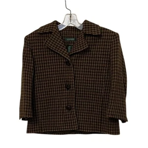 Lauren Ralph Lauren Brown Houndstooth Short Blazer Jacket Womens Size 12 - Picture 1 of 10