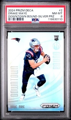 DRAKE MAYE * PSA 8 * DOWNTOWN BOUND SILVER * 2024 PANINI PRIZM DECA #2 ROOKIE - Image 1 of 2