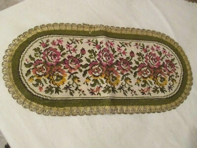 Miniature Dollhouse Vtg Belgian Floral Tapestry Oval Rug/Carpet 16 x 7,5" DUSTY - Image 1 of 4