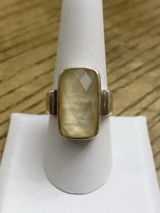 Designer Signed Whitney Kelly Doublet Yellow MOP Sterling Silver Ring Size 9 - Picture 1 of 3