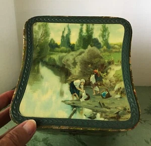 Antiguo tocador victoriano de celuloide y tela para dama con cuello de recuerdo caja - Imagen 1 de 8
