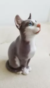Vintage Dahl Jensen Porcelain Gray Cat Figurine 1329, Copenhagen Denmark Crown - Picture 1 of 24