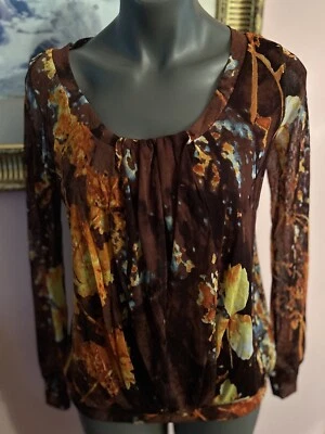 Blusa Vivienne Tam Top PS Multicolor Floral Malla Ligera Mangas Largas Foto 1 de 4