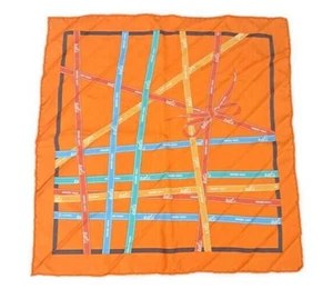 Hermes Scarf Bolduc Carre 45 cm Silk 100% Ribbon Orange Carre Pre-owned - Picture 1 of 9
