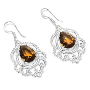 Hessonite Garnet Gemstone Handmade 925 Sterling Silver Jewelry Earring Sz 1.5" - Picture 1 of 1