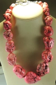 Statement Bold Chunky Pink Howlite Necklace Handcrafted Stylish Jewelry - Picture 1 of 3