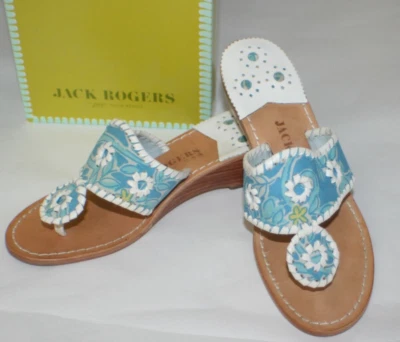 Jack Rogers Navajo Leather Thongs Flip Flops Mid Wedge Sandals Lion White 5M - Image 1 of 4