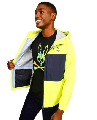 CHAQUETA DEPORTIVA PSYCHO BUNNY para hombre CLIFTON con capucha cremallera completa cordón empaquetable ligera Foto 1 de 4