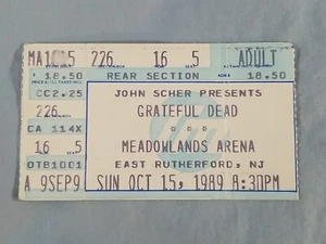 October 10-15-89 1989 GRATEFUL DEAD Ticket Stub Meadowlands Arena E Rutherford - Picture 1 of 2