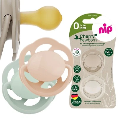 NIP Greenline Cherry Newborn Schnuller 0-2 M Kirschform Beruhigungssauger Latex - Bild 1 von 4
