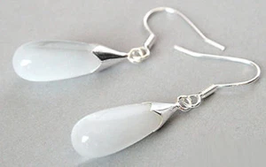 New Fashion Pair White Opal Teardrop Drop Dangle Silver Hook Women Girl Earrings - Picture 1 of 3