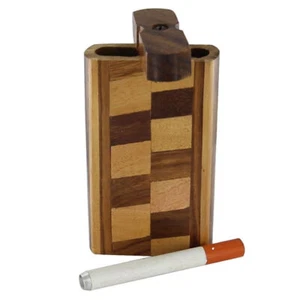 Wooden Smoking Tobacco Herringbone Retro Pocket Carrying Cigarette Case Holder - Picture 1 of 3