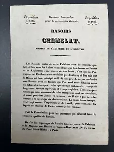Brochure publicitaire ancienne XIXe Rasoirs CHEMELAT Paris 5e - Picture 1 of 4