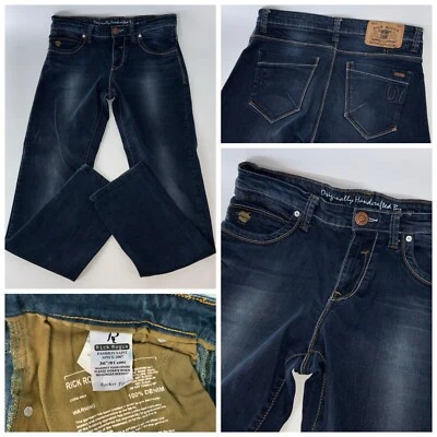 Pantalones de mezclilla Rick Rogue para hombre 33x33 lavado oscuro calce basculante recto India como nuevos YGI N5-49 Foto 1 de 4