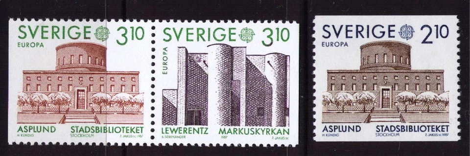1987 Sweden Europa CEPT Architecture MNH coil + pair from booklets - Image 1 of 1