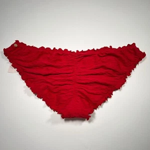 Victoria Secret Large L Bikini Bottom Ruffle Cheeky Ruched Back Textured Red - Picture 1 of 5