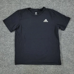 Adidas Shirt Boy's Medium Black Logo Graphic Crew Neck Short Sleeve Embroidered - Picture 1 of 12