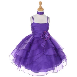 PURPLE Size 8 Flower Girl Asymmetric Layered Ruffled Dress Birthday Recital - Picture 1 of 4