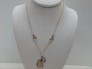 Moderne 14K Gelb & Weißgold Glieder Tropfen Anhänger Halskette 18" - Bild 1 von 9
