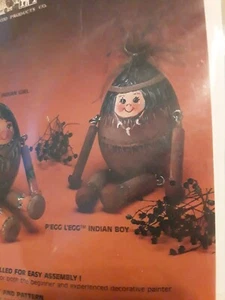 Pegg Legg Indian Boy - Wooden Egg Craft Kit 1991 NIP Brown Wood Products - Picture 1 of 5