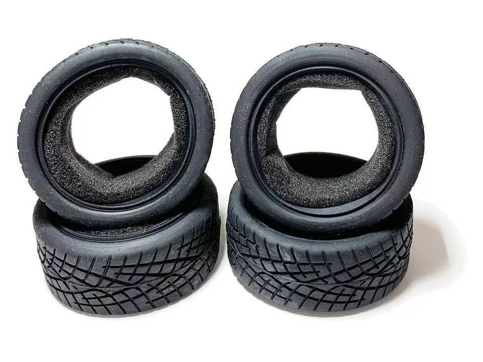 Racers Edge 1/10 On Road Black Series Rubber Pull Tires Cross Line 65x26mm - Image 1 of 1