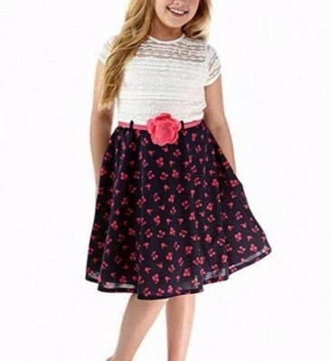 Vestido estampado BLOOME Girls Plus 14,5 blanco, rosa y azul marino nuevo con etiquetas $68 Foto 1 de 2