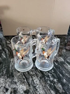 Juego de 4 tazas jarra cerveza aves acuáticas vintage libbey glass duck mallard Stein - Imagen 1 de 4