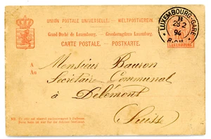 1894 Luxemburgo 10c papelería postal de la estación de Luxemburgo a Suiza - Imagen 1 de 2
