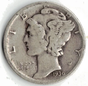 Moneda de diez centavos Mercury 1936 en buen estado ~ VER EL ESCANEO. Stk x 108 - Imagen 1 de 5