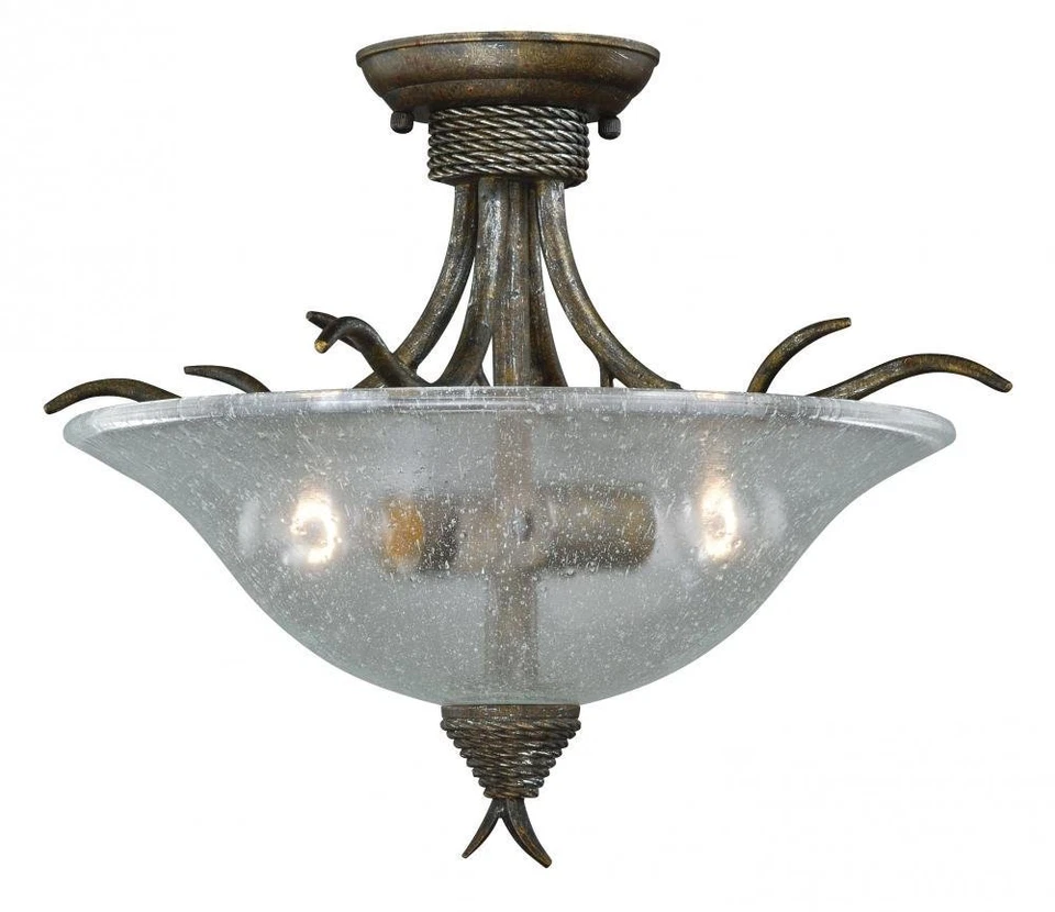 Autumn Patina And Clear Seeded Glass Semi Flush Ceiling Light Orig $261 - Image 1 of 1