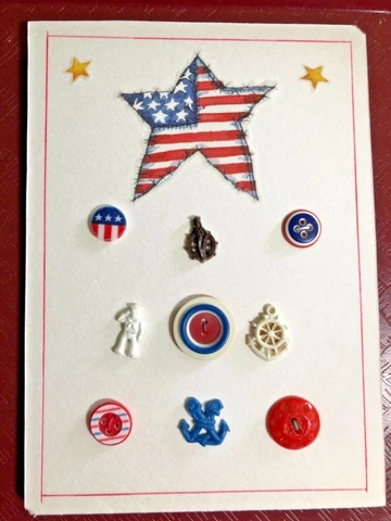 Patriotic Red, White & Blue Button Card Display, Mid Century to Present, Sailors Cover