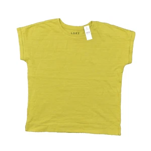 NEW Loft Women's Size M Blouse Top Short Sleeve Yellow Green Cotton Round Neck - Picture 1 of 8