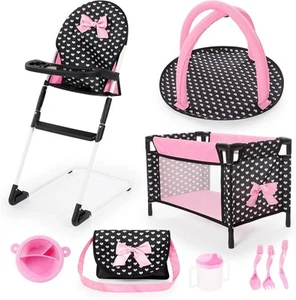 Bayer Design 61760AB Doll highchair, Bed, Play Arch, Bag, Accessories, Black, Pi - Picture 1 of 6