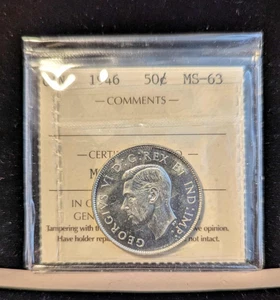 1946  ICCS Graded Canadian Silver 50 Cent, **MS-63**** # MO 935 - Foto 1 di 6