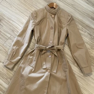Vintage Avon Fashions Trench Coat Dress Women Size M Tan Tie Belt USA Union Made - Picture 1 of 19