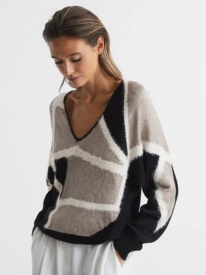 REISS Madeline Metallic Spliced Pattern Jumper Top in Black Size S UK Size 8/10 - Image 1 of 4