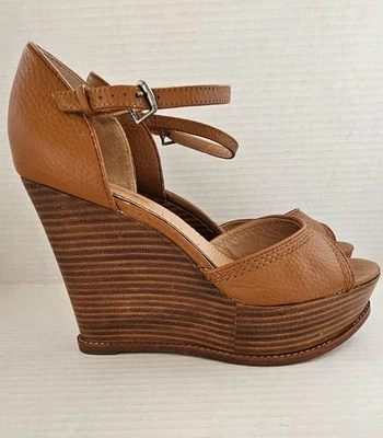 Brooks Brothers Platform Leather Tumbled Calfskin Stacked Wedges Women's 7 $298 - Image 1 of 4