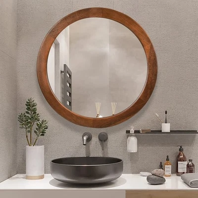 CULER Round Wood Mirror 24 InchCircle Mirror with Walnut Frame for WallRustic... - Image 1 of 4