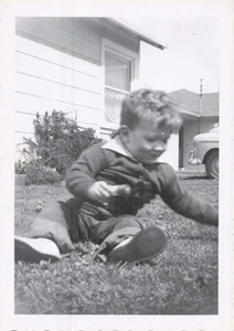 VTG Photo Young Boy Playing Outside Yard Car Happy - Picture 1 of 2