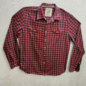 Camisa SBS Para Hombres Grande Roja Franela a Cuadros Manga Larga Perla A Presión Ajuste Retro 8149 - Imagen 1 de 12