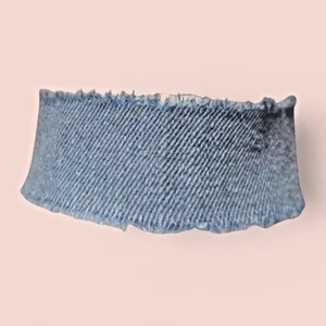 WIDE TATTERED DENIM BAND CHOKER Jeans 90s frayed collar Y2K faded blue S6 - Picture 1 of 5