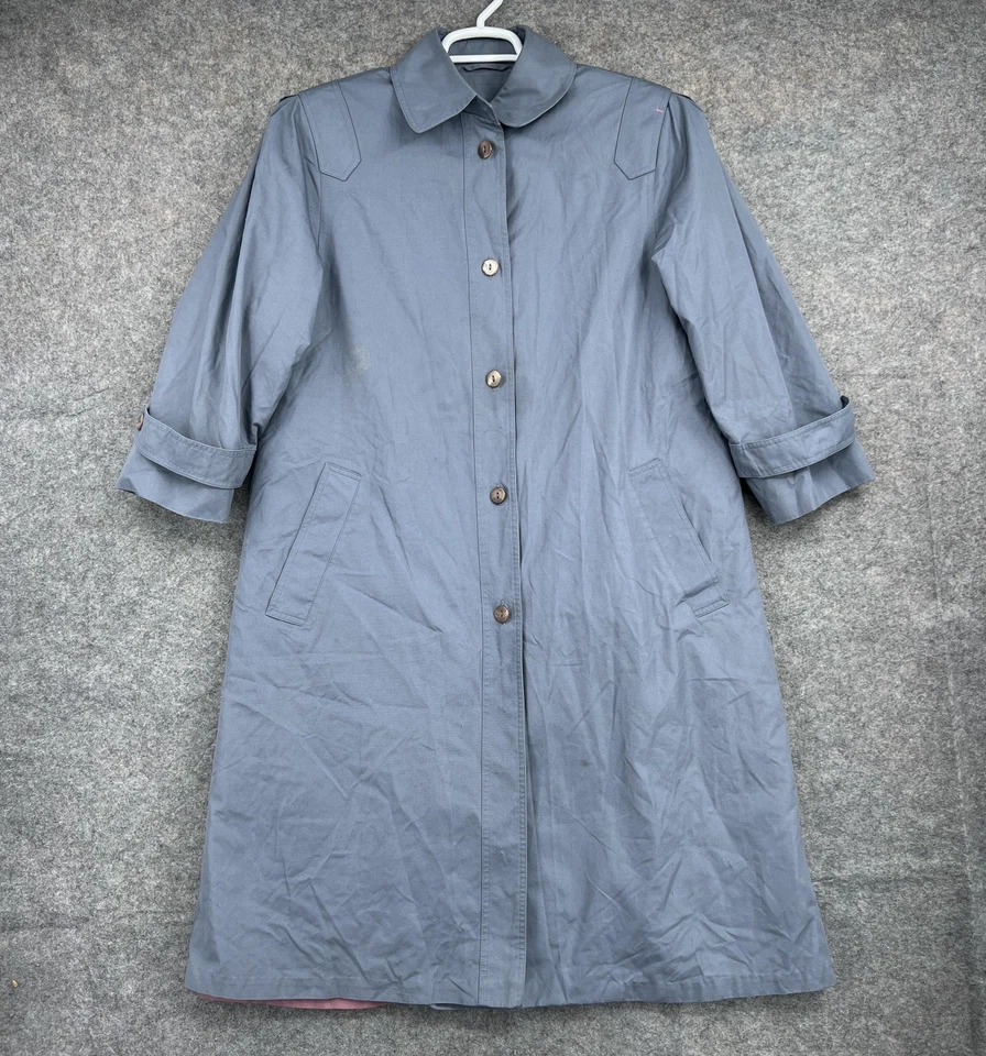 Vintage London Towne Coat Womens 8 Blue Lightweight Button Rain Jacket Lined 90s - Image 1 of 4