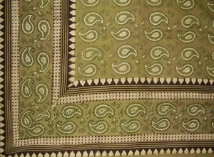 Primitive Paisley Block Print Tapestry Cotton Spread 106" x 70" Twin Green - Picture 1 of 2