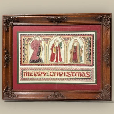 Vtg Marilyn Gandre Framed Santa Around The World Print Large Art Ornate Frame - Image 1 of 4