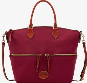 Dooney & Bourke Large Pocket Satchel Burgundy Leather Crossbody Strap - Picture 1 of 10