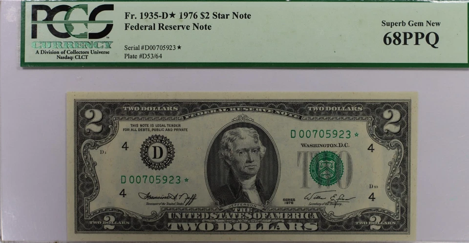 1976 D* Star Note $2 Two Dollar Cleveland PCGS 68 EPQ Superb Gem New - Image 1 of 2